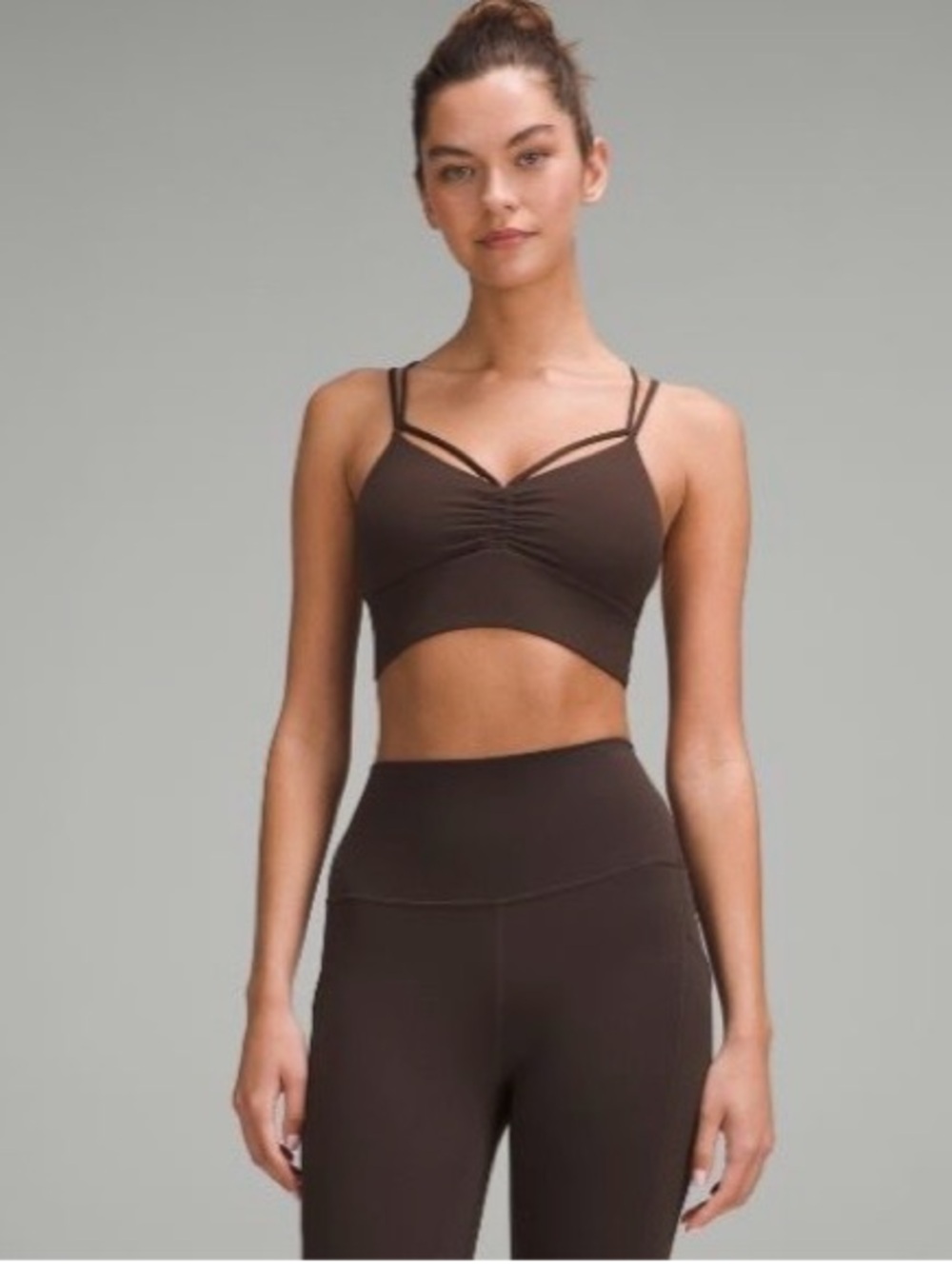 lululemon athletica Brown Double-Strap Ruched Sports Bralette